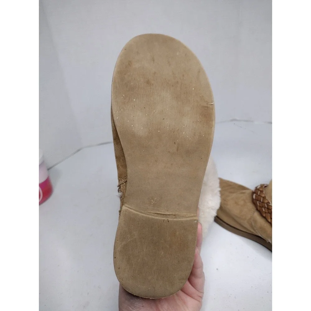 Blowfish Malibu Kids Tan Faux Fur Lined Ankle Boots Braided Buckle Size 3